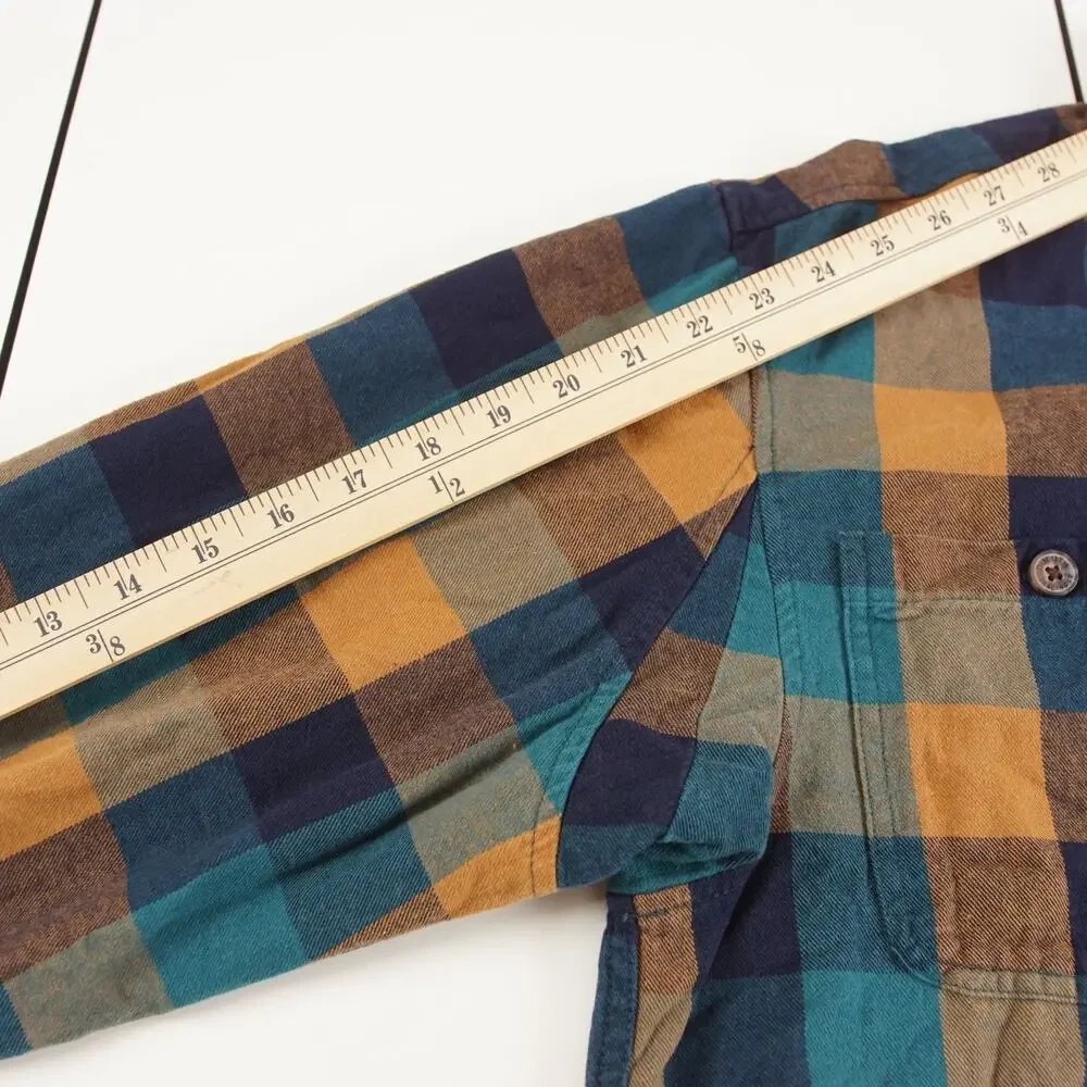 Duluth Free Swingin Flannel Relaxed Fit Long Sleeve Button Down Yellow Blue Sz M - Picture 5 of 7